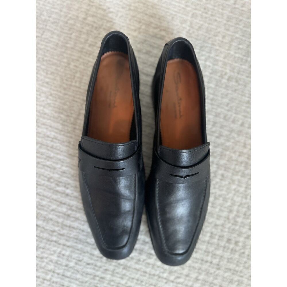 Santoni Men's Imam Soft Burnished Leather Slip On Penny Loafers Black Size 9.5 - Picture 2 of 6